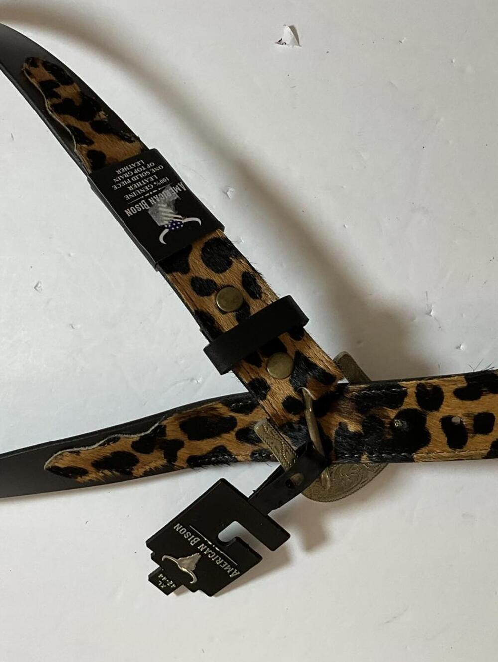 American Bison Genuine Leather Leopard Print Belt